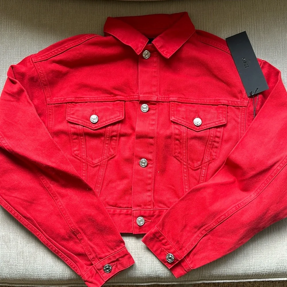 EDWIN Anthropologie Women's SIA Denim Jacket Scarlet 80s Cropped Colorful NWT - Picture 1 of 4